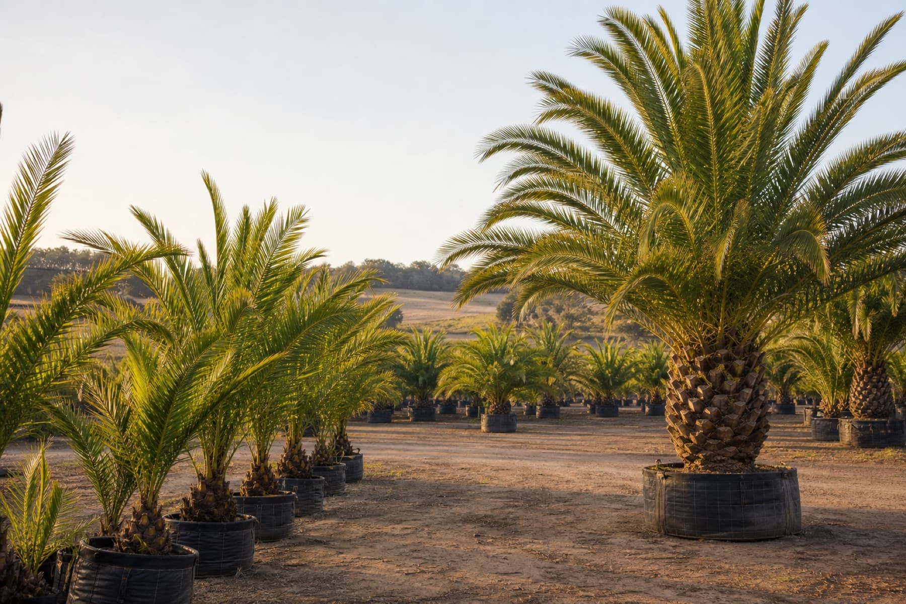 Illustrative Canary Island Date Palm nursery size guide